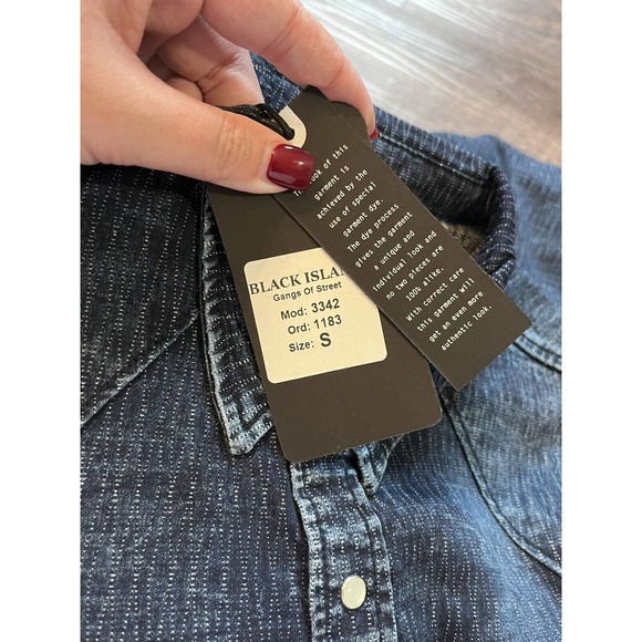 Black Island Mens Denim Button Up Size Small Long Sleeve Stretchy O3 - Picture 3 of 9